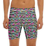Black Striped Ice Cream Pattern Print Men's Long Boxer Briefs