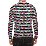 Black Striped Ice Cream Pattern Print Men's Long Sleeve Rash Guard