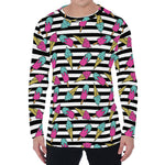 Black Striped Ice Cream Pattern Print Men's Long Sleeve T-Shirt