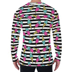 Black Striped Ice Cream Pattern Print Men's Long Sleeve T-Shirt