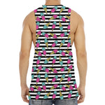 Black Striped Ice Cream Pattern Print Men's Muscle Tank Top