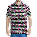 Black Striped Ice Cream Pattern Print Men's Polo Shirt