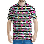 Black Striped Ice Cream Pattern Print Men's Polo Shirt