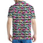 Black Striped Ice Cream Pattern Print Men's Polo Shirt
