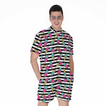 Black Striped Ice Cream Pattern Print Men's Rompers