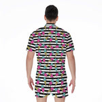 Black Striped Ice Cream Pattern Print Men's Rompers