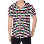 Black Striped Ice Cream Pattern Print Men's Shirt