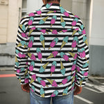 Black Striped Ice Cream Pattern Print Men's Shirt Jacket