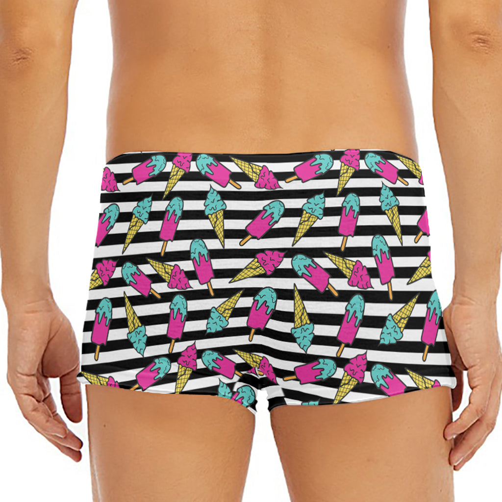 Black Striped Ice Cream Pattern Print Men's Short Boxer Briefs
