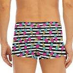 Black Striped Ice Cream Pattern Print Men's Short Boxer Briefs