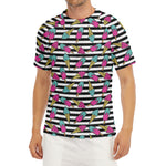 Black Striped Ice Cream Pattern Print Men's Short Sleeve Rash Guard