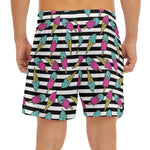 Black Striped Ice Cream Pattern Print Men's Split Running Shorts