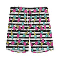 Black Striped Ice Cream Pattern Print Men's Athletic Shorts