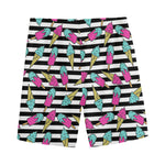 Black Striped Ice Cream Pattern Print Men's Sports Shorts