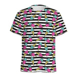 Black Striped Ice Cream Pattern Print Men's Sports T-Shirt
