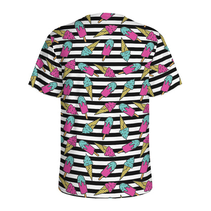 Black Striped Ice Cream Pattern Print Men's Sports T-Shirt