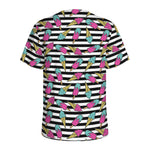 Black Striped Ice Cream Pattern Print Men's Sports T-Shirt