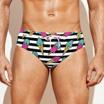 Black Striped Ice Cream Pattern Print Men's Swim Briefs