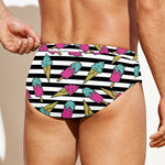 Black Striped Ice Cream Pattern Print Men's Swim Briefs