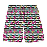 Black Striped Ice Cream Pattern Print Men's Swim Trunks