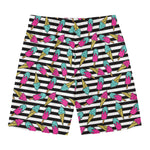 Black Striped Ice Cream Pattern Print Men's Swim Trunks