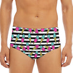 Black Striped Ice Cream Pattern Print Men's Triangle Swim Briefs