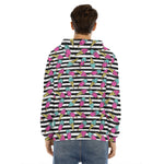 Black Striped Ice Cream Pattern Print Men's Velvet Pullover Hoodie
