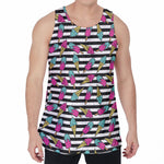 Black Striped Ice Cream Pattern Print Men's Velvet Tank Top