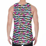 Black Striped Ice Cream Pattern Print Men's Velvet Tank Top
