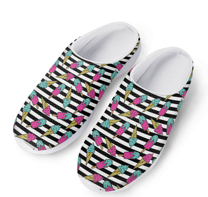 Black Striped Ice Cream Pattern Print Mesh Casual Shoes