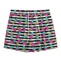 Black Striped Ice Cream Pattern Print Mesh Shorts