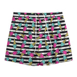 Black Striped Ice Cream Pattern Print Mesh Shorts
