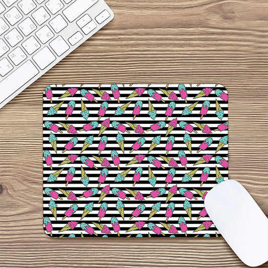 Black Striped Ice Cream Pattern Print Mouse Pad