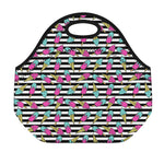 Black Striped Ice Cream Pattern Print Neoprene Lunch Bag