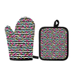 Black Striped Ice Cream Pattern Print Oven Mitt And Pot Holder Set