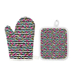Black Striped Ice Cream Pattern Print Oven Mitt And Pot Holder Set