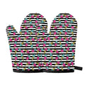 Black Striped Ice Cream Pattern Print Oven Mitts