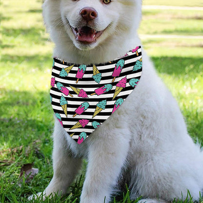Black Striped Ice Cream Pattern Print Over The Collar Dog Bandana