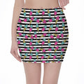 Black Striped Ice Cream Pattern Print Pencil Mini Skirt