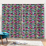 Black Striped Ice Cream Pattern Print Pencil Pleat Curtains