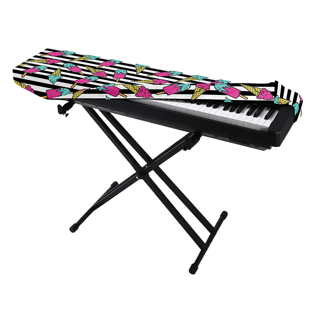 Black Striped Ice Cream Pattern Print Piano Keyboard Cover