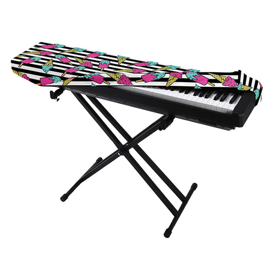 Black Striped Ice Cream Pattern Print Piano Keyboard Cover