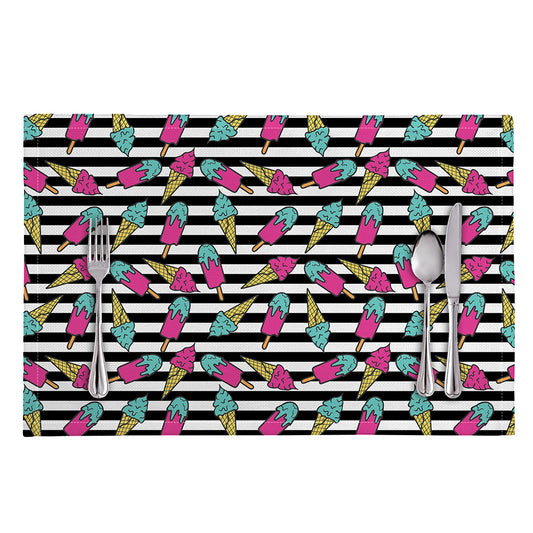 Black Striped Ice Cream Pattern Print Placemat