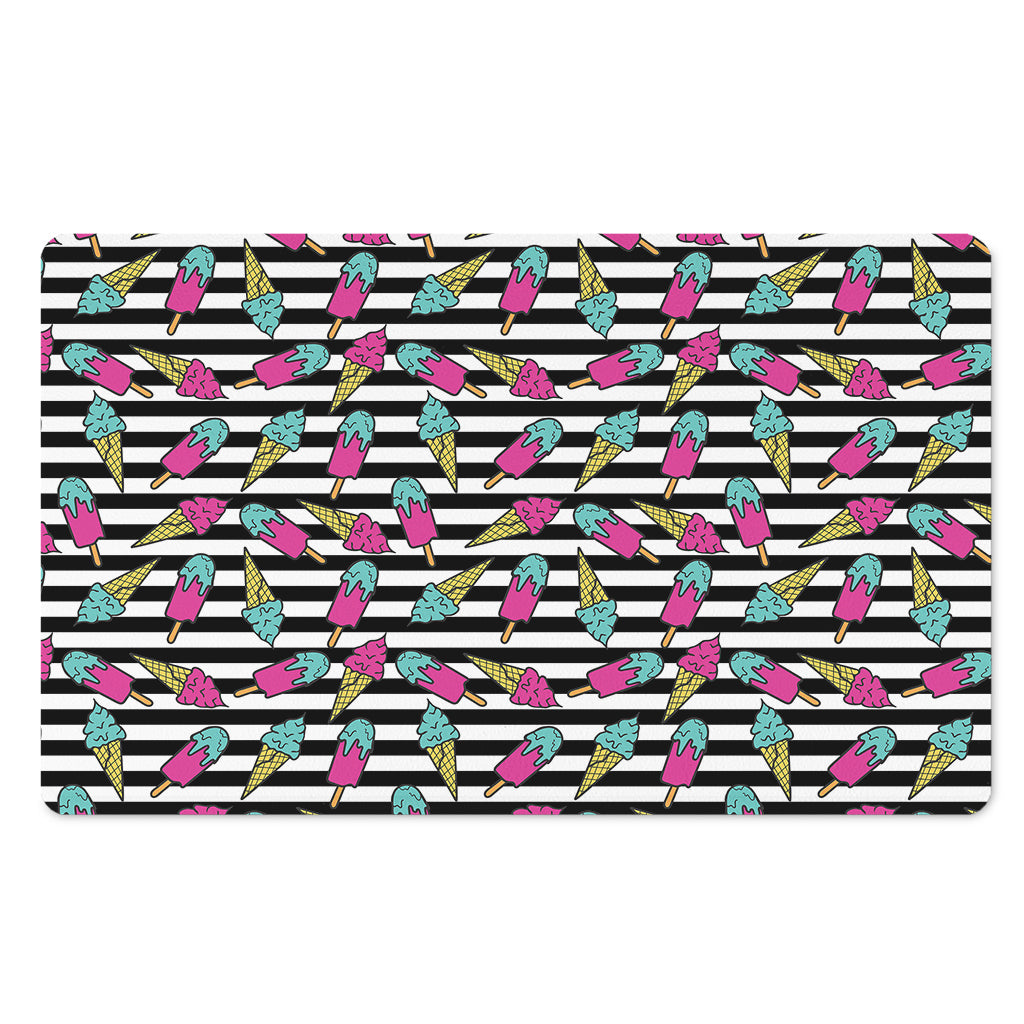 Black Striped Ice Cream Pattern Print Polyester Doormat