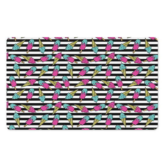 Black Striped Ice Cream Pattern Print Polyester Doormat