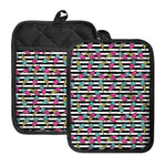 Black Striped Ice Cream Pattern Print Pot Holders With Pocket
