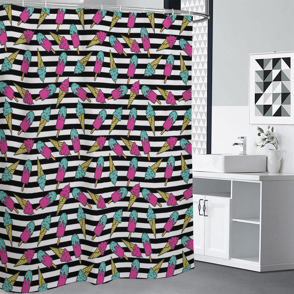 Black Striped Ice Cream Pattern Print Premium Shower Curtain