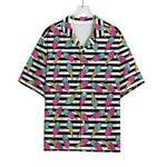 Black Striped Ice Cream Pattern Print Rayon Hawaiian Shirt