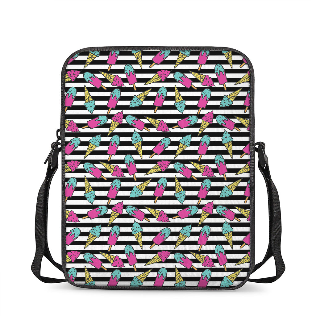 Black Striped Ice Cream Pattern Print Rectangular Crossbody Bag