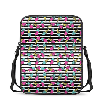 Black Striped Ice Cream Pattern Print Rectangular Crossbody Bag